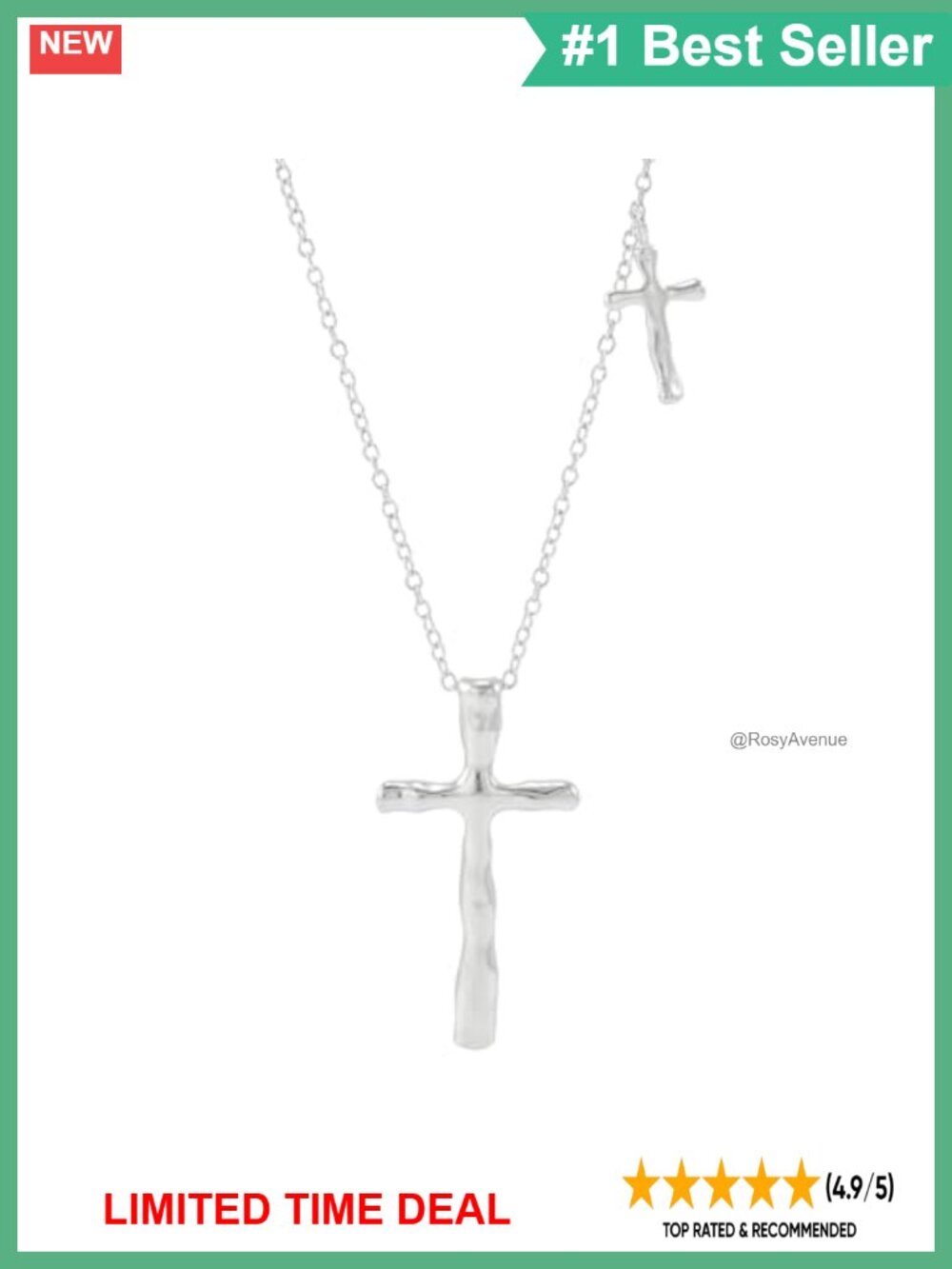 Sterling Silver Cross Pendant Necklace Adjustable 18-20 Inch